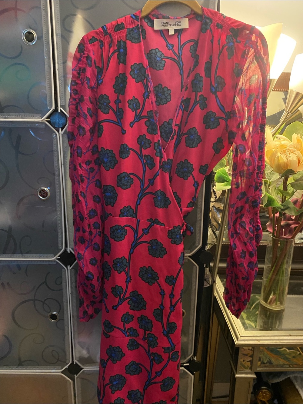 Diane Von Furstenberg Hot Pink and Navy Floral Wrap Dress